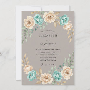 Invitación Boda de Ranunculus de Aquamarina Champán con Eucal