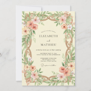 Invitación Boda de Ranunculus de Bronce Albaricoque y Eucalip