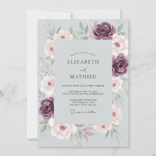 Invitación Boda de Ranunculus de Ciruela Pizarra y Eucalipto
