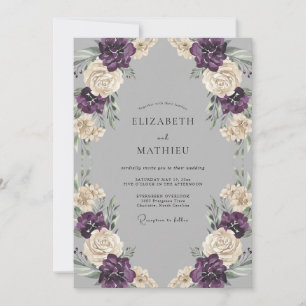 Invitación Boda de Ranunculus de Ciruelo de Plata y Eucalipto