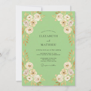Invitación Boda de Ranunculus de Crema de Menta y Eucalipto