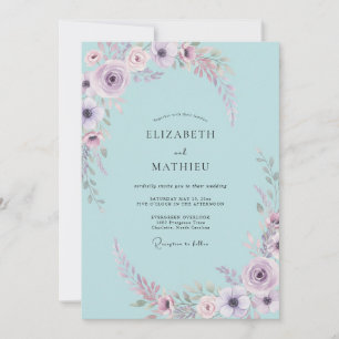 Invitación Boda de Ranunculus de Eucalipto Acuático Lila