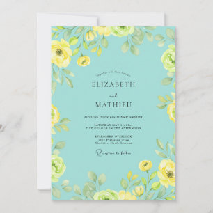 Invitación Boda de Ranunculus de Eucalipto Aqua Limón