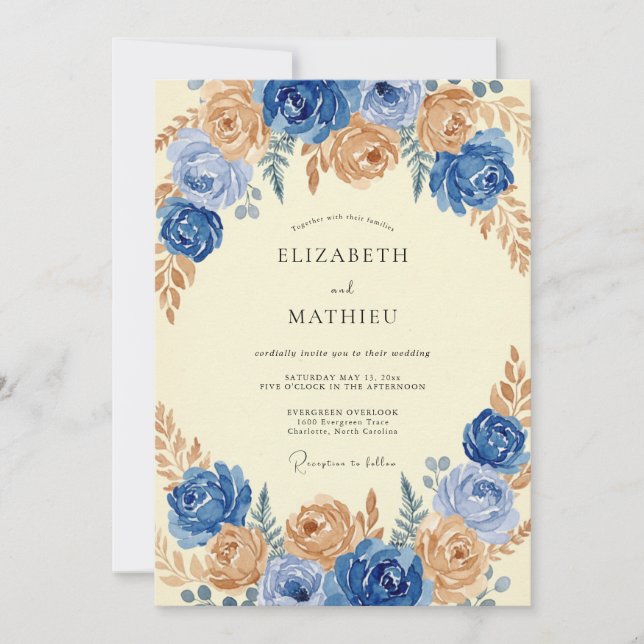 Invitación Boda de Ranunculus de Eucalipto con Oro Azur (Anverso)