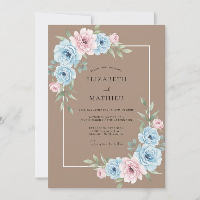 Invitación Boda de Ranunculus de Eucalipto con Rubor Taupe (Anverso)