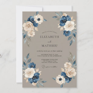 Invitación Boda de Ranunculus de Eucalipto de Acero Beige