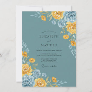 Invitación Boda de Ranunculus de Eucalipto de Oro de Acero