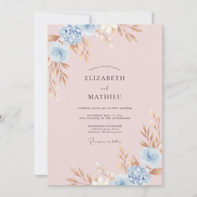 Invitación Boda de Ranunculus de Eucalipto de Periwinkle con  (Anverso)