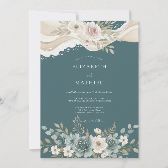 Invitación Boda de Ranunculus de Eucalipto en Pizarra (Anverso)