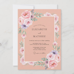 Invitación Boda de Ranunculus de Eucalipto Lila Melocotón