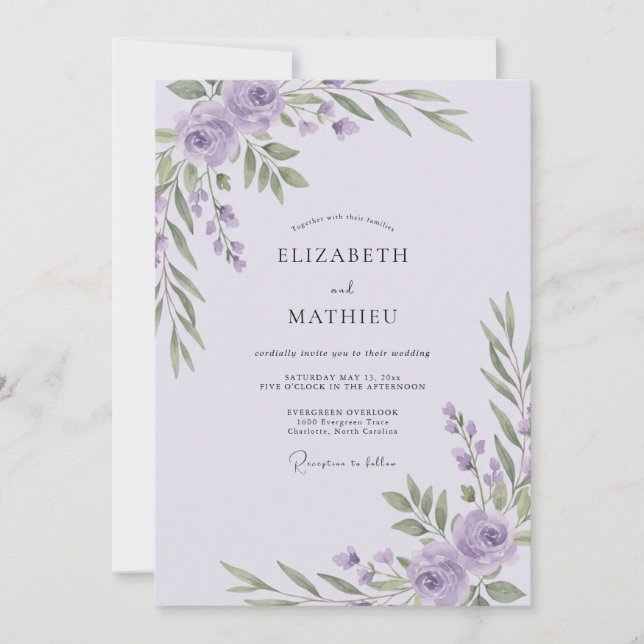 Invitación Boda de Ranunculus de Eucalipto Lila Pálido (Anverso)