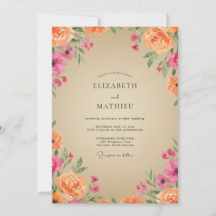 Invitación Boda de Ranunculus de Eucalipto Magenta Melocotón