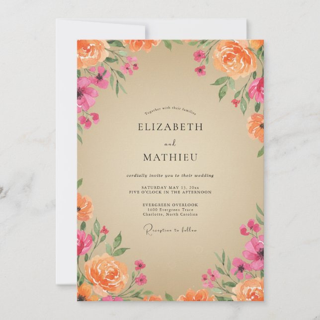 Invitación Boda de Ranunculus de Eucalipto Magenta Melocotón (Anverso)
