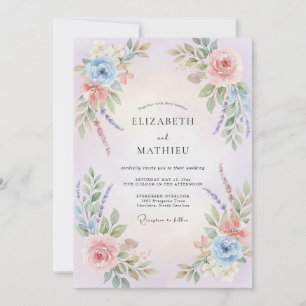 Invitación Boda de Ranunculus de Eucalipto Melocotón Azul Pol