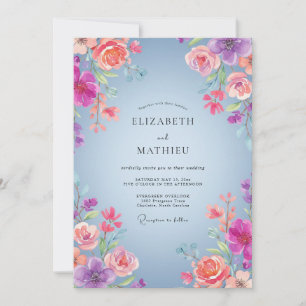 Invitación Boda de Ranunculus de Eucalipto Melocotón Periwink