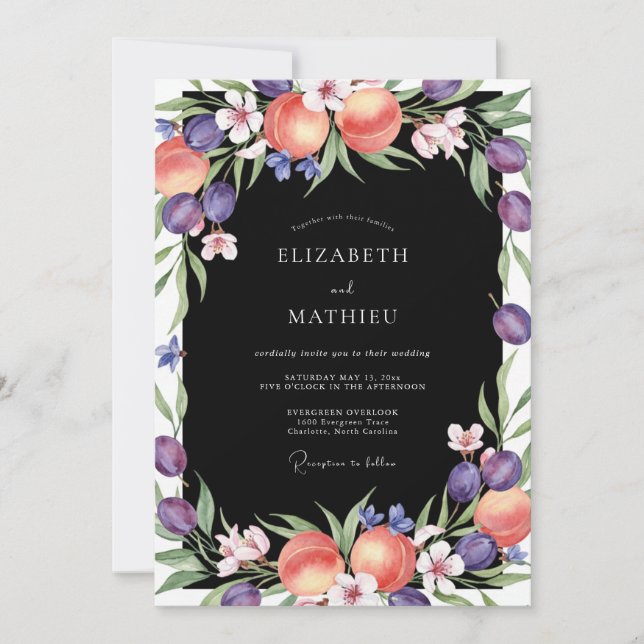 Invitación Boda de Ranunculus de Eucalipto Morado Melocotón N (Anverso)