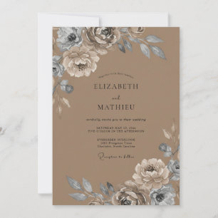 Invitación Boda de Ranunculus de Eucalipto Plateado Taupe