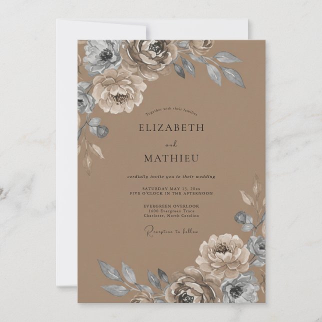 Invitación Boda de Ranunculus de Eucalipto Plateado Taupe (Anverso)