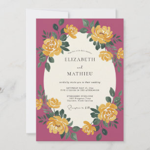 Invitación Boda de Ranunculus de Eucalipto Plum Gold