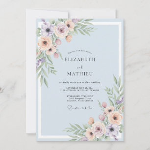 Invitación Boda de Ranunculus de Eucalipto Rosa Claro y Periw