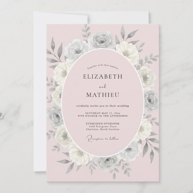 Invitación Boda de Ranunculus de Eucalipto Rosa Muted (Anverso)