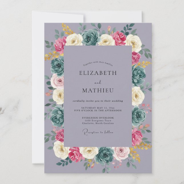 Invitación Boda de Ranunculus de Eucalipto Rosa Suave Acero (Anverso)