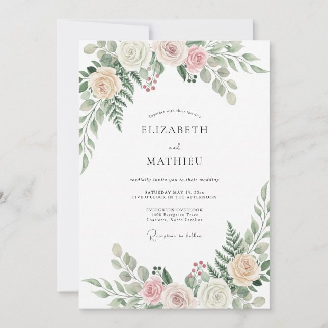 Invitación Boda de Ranunculus de Eucalipto Sage Melocotón (Anverso)