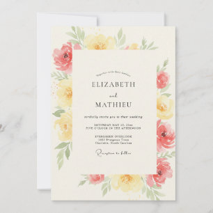 Invitación Boda de Ranunculus de Mantequilla de Coral y Eucal