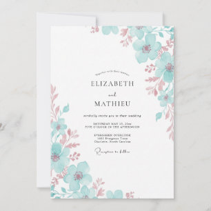 Invitación Boda de Ranunculus de Melocotón Espuma de Mar Mute