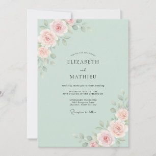 Invitación Boda de Ranunculus de Melocotón y Menta con Eucali