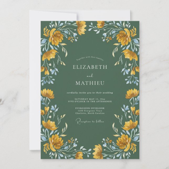 Invitación Boda de Ranunculus de Oro Musgo (Anverso)