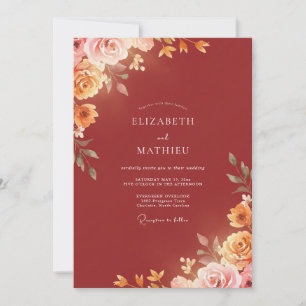 Invitación Boda de Ranunculus de Oro Terracota con Eucalipto