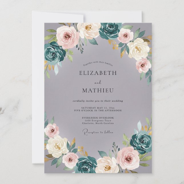 Invitación Boda de Ranunculus de Pizarra de Lavanda Muted Euc (Anverso)