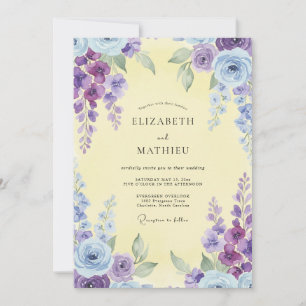 Invitación Boda de Ranunculus de Violeta de Limón y Eucalipto