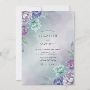 Invitación Boda de Ranunculus Eucalipto Aqua Periwinkle