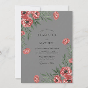 Invitación Boda de Ranunculus Eucalipto Carmesí Pizarra