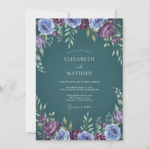 Invitación Boda de Ranunculus Eucalipto Ciruela de Acero