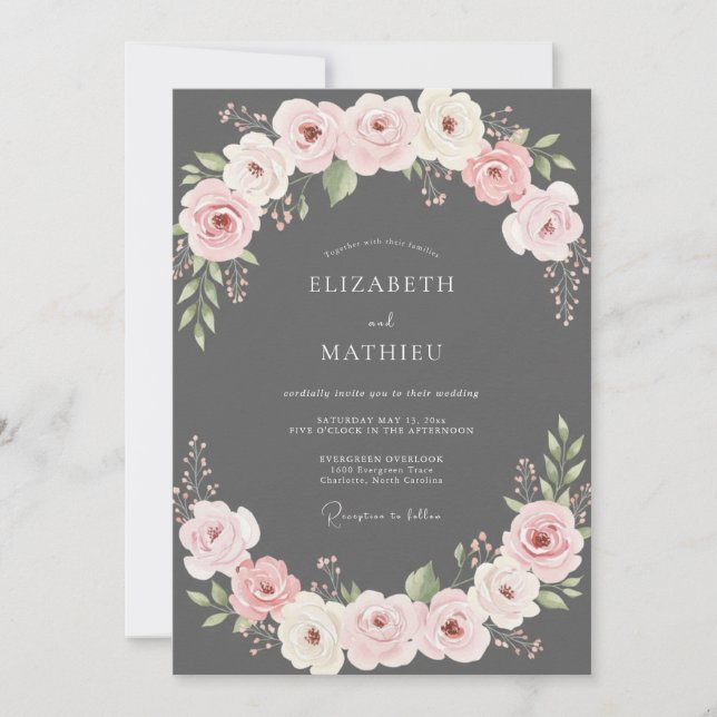 Invitación Boda de Ranunculus Eucalipto con Rubor de Carbón (Anverso)