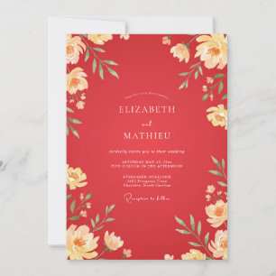 Invitación Boda de Ranunculus Eucalipto Crema Rojo