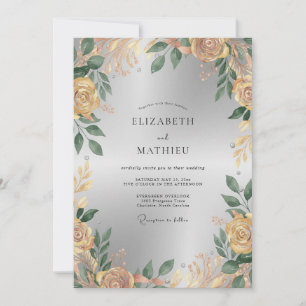 Invitación Boda de Ranunculus Eucalipto Dorado Champagne