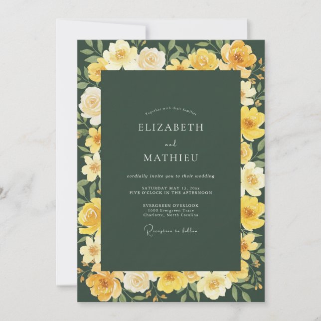 Invitación Boda de Ranunculus Eucalipto Forest Gold (Anverso)