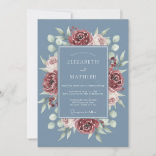 Invitación Boda de Ranunculus Eucalipto Granate Pizarra