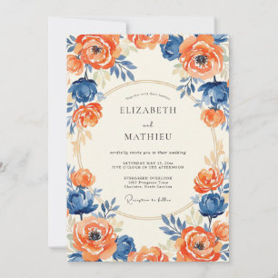 Invitación Boda de Ranunculus Eucalipto Índigo Tangerina