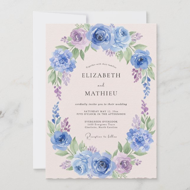 Invitación Boda de Ranunculus Eucalipto Lila Centaurea (Anverso)