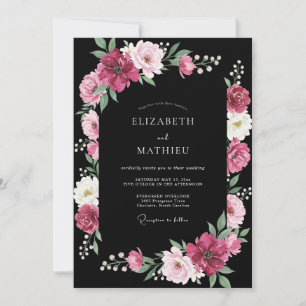 Invitación Boda de Ranunculus Eucalipto Magenta Negro