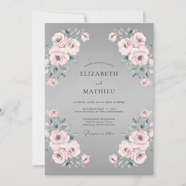 Invitación Boda de Ranunculus Eucalipto Mauve Plateado (Anverso)