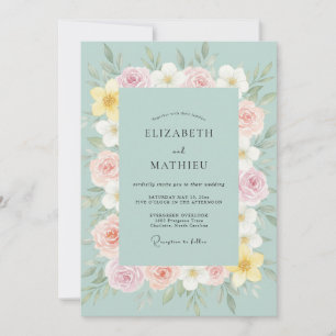 Invitación Boda de Ranunculus Eucalipto Melocotón Espuma de M