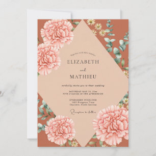 Invitación Boda de Ranunculus Eucalipto Melocotón Oxidado