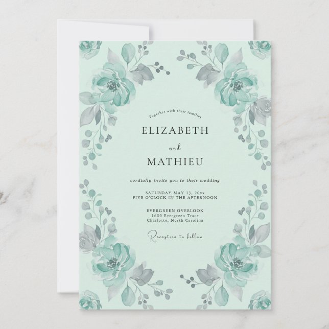 Invitación Boda de Ranunculus Eucalipto Menta (Anverso)