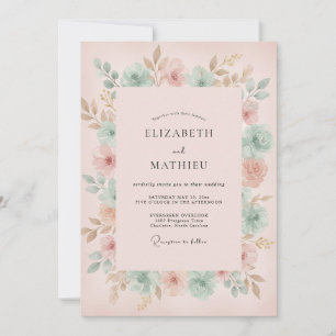 Invitación Boda de Ranunculus Eucalipto Menta Melocotón
